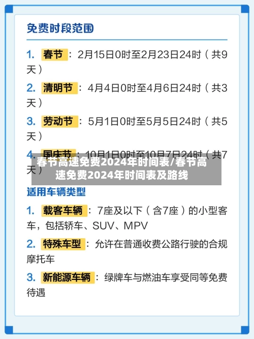 春节高速免费2024年时间表/春节高速免费2024年时间表及路线-第2张图片